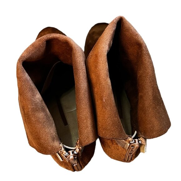 New Directions Jorie Strap Cognac Suede Ankle Boots Sz 10 Womens Chunky 3" Heel - Picture 14 of 16